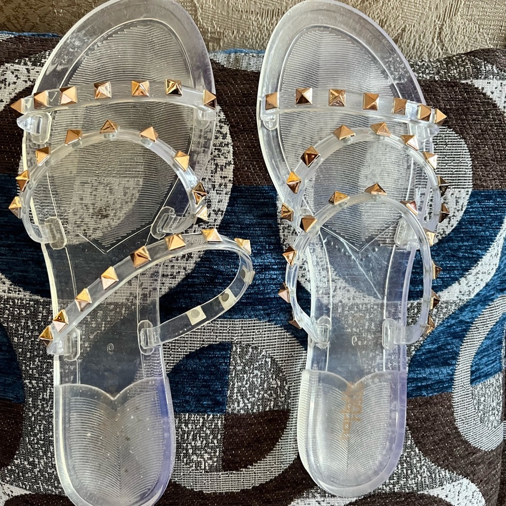 Clear Sandals with Gold Studs